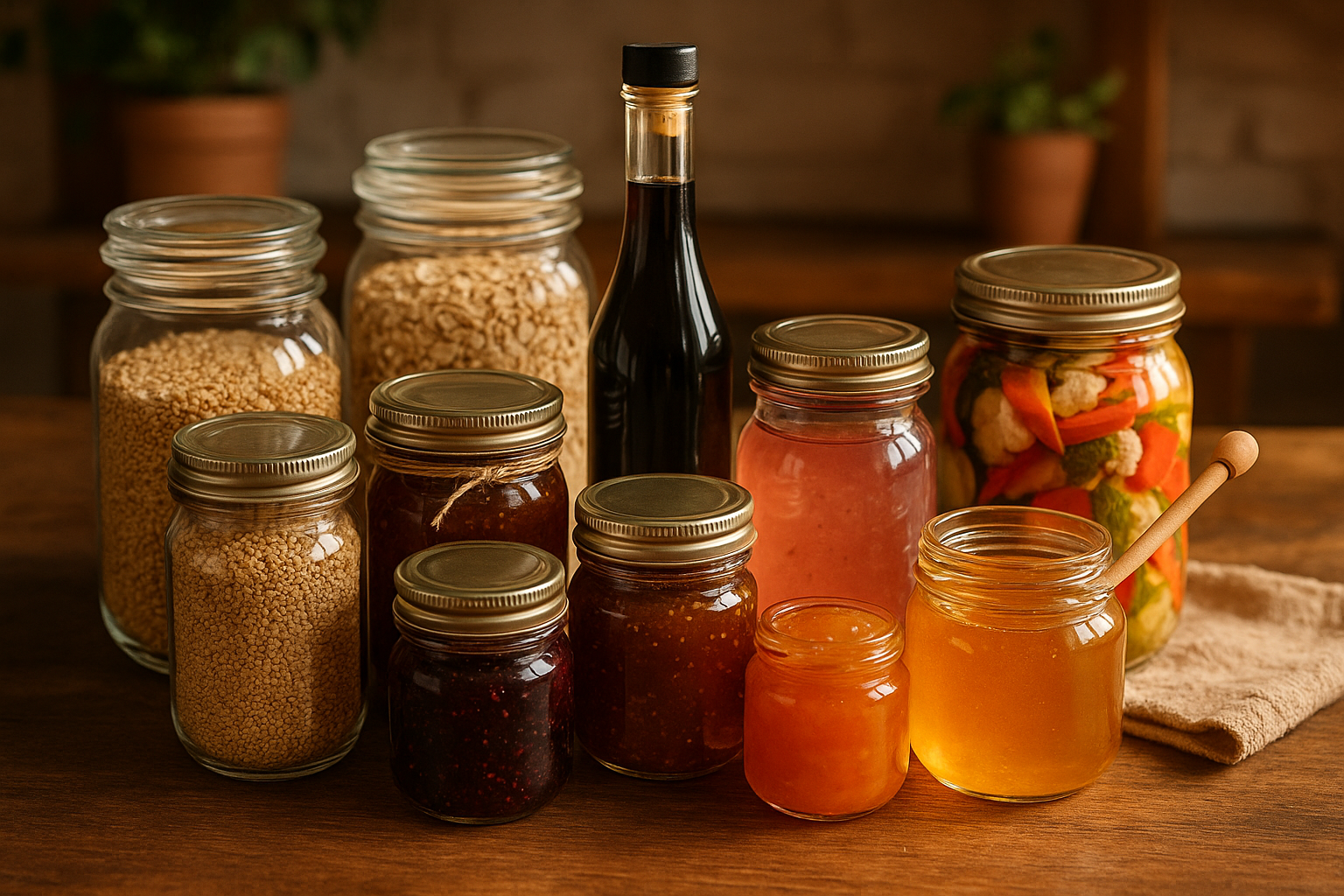 something fresh is about fresh grains, homemade style confitures, honey, mulberry syrup, rose syrup, fig jam, peach jam, and pickles